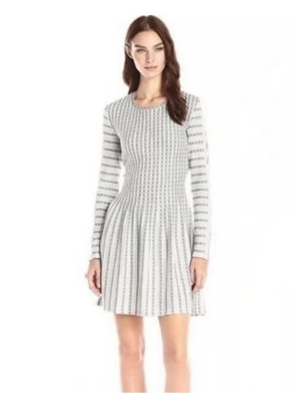 BCBGMaxAzria Light Gray Striped Long-Sleeve Knit Dress